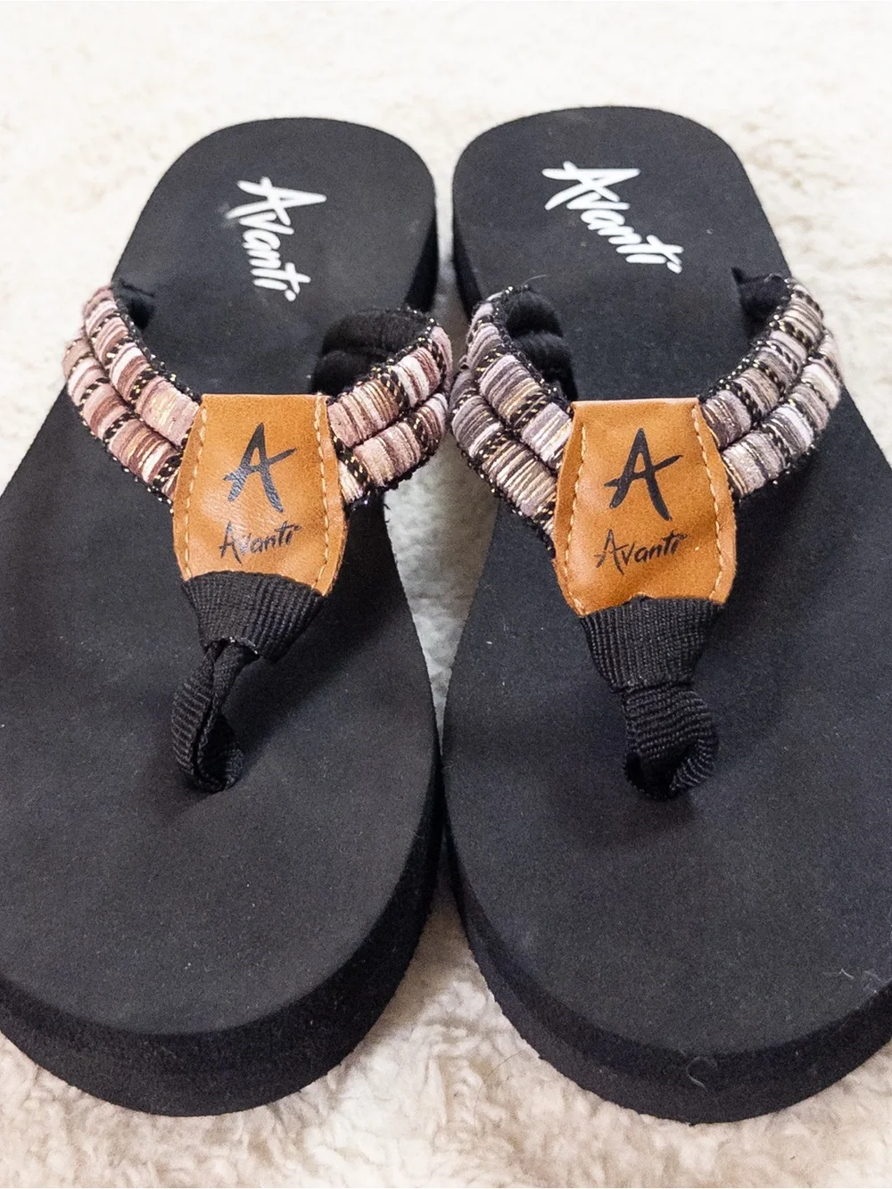Avanti Black Gray Comfort Flip Flops Women’s Size 6 NWOT Casual Sandals